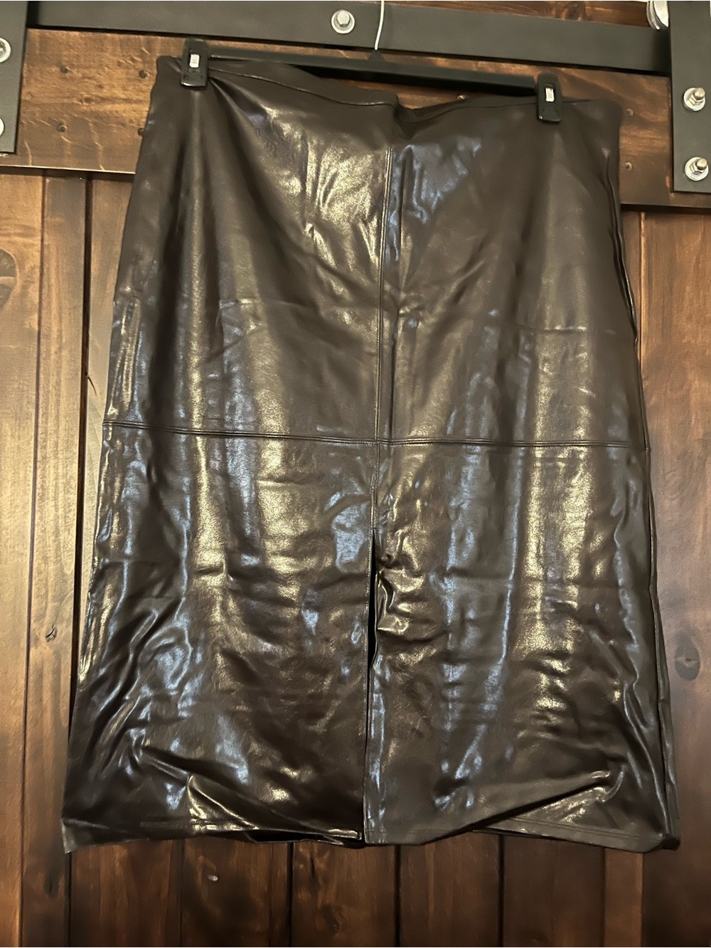 a new day Shiny Brown Faux Leather Pencil Skirt